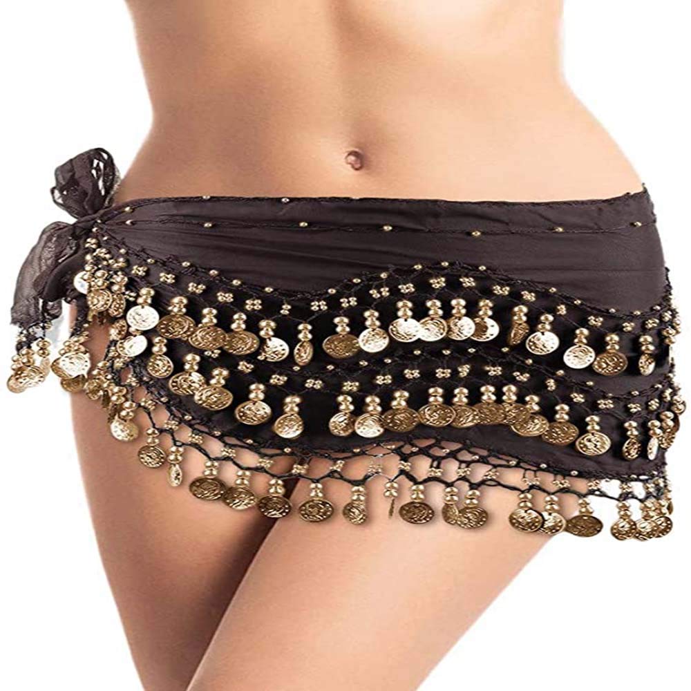 Belly Dance Skirt Gold Coin Belt KASTWAVE Vogue Style Chiffon Dangling Gold Coins Belly Dance Hip Scarf