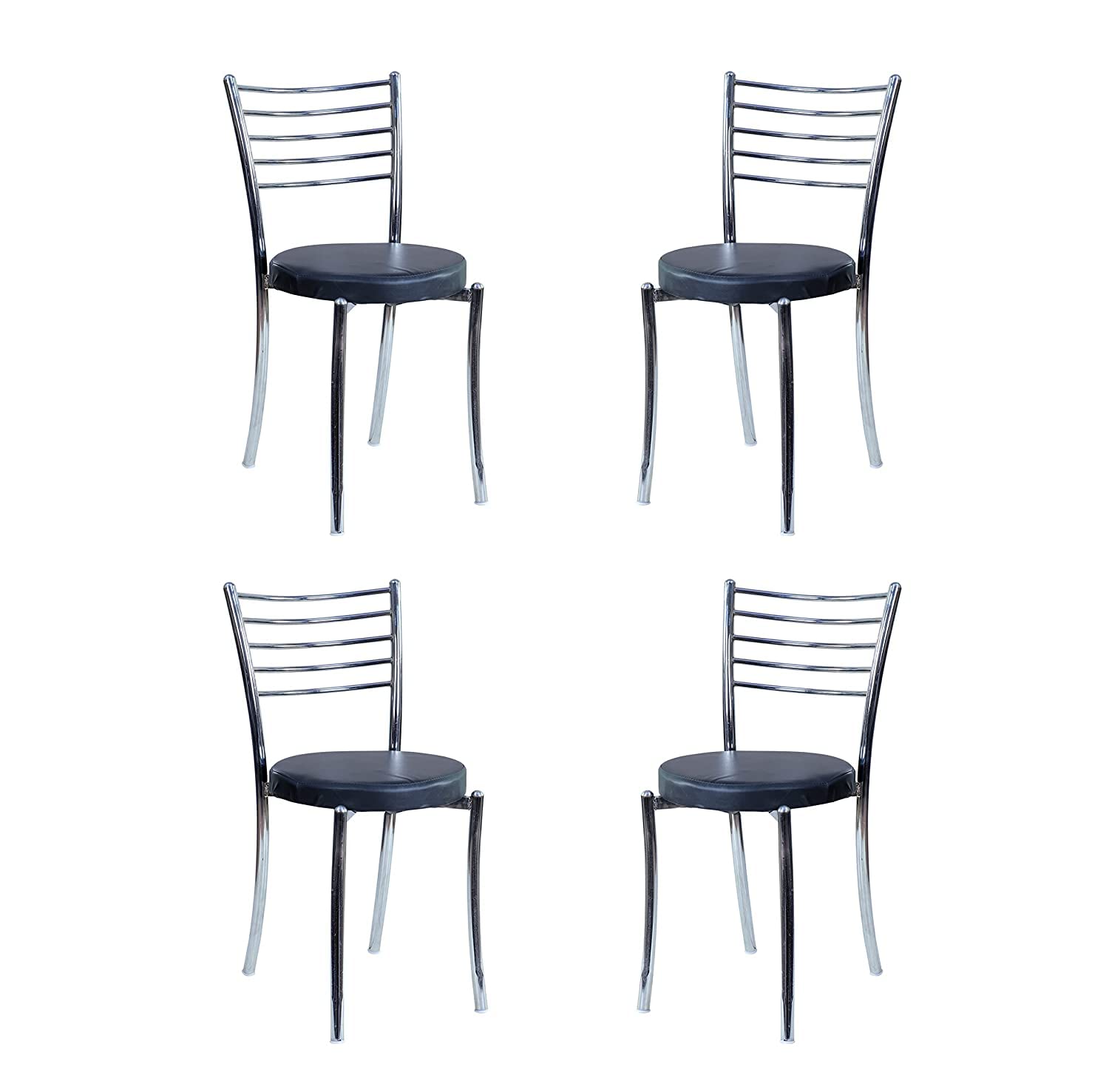 winifred Stacking Comfortable Multi Purpose Study Dinning Café Canteen Indoor Cafeteria Arm Less with a Leather Cushion Steel Chair (Set of 4 Dinning Chair)