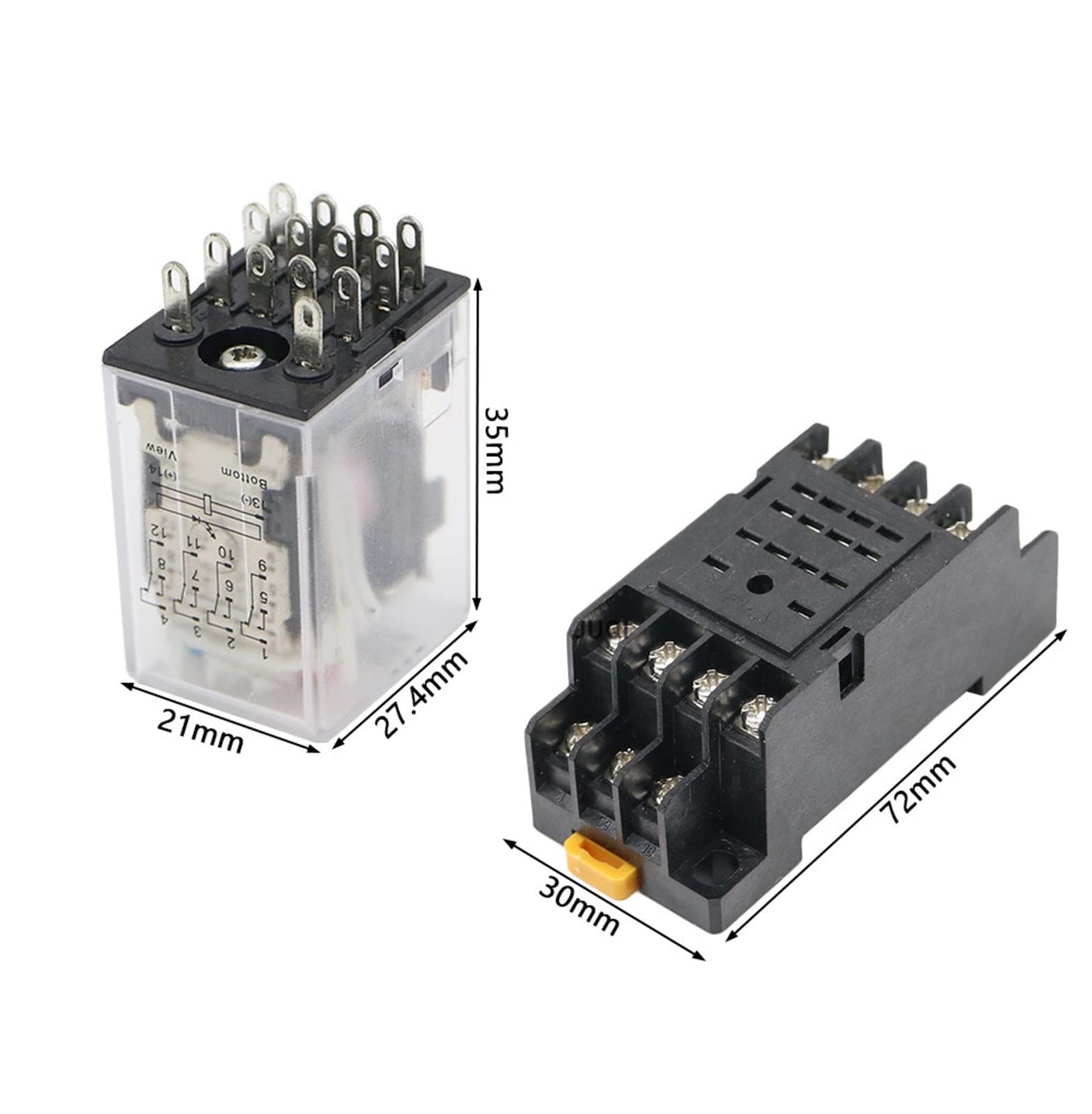 1 zestaw MY4NJ Nowy HH54PL mały elektromagnetyczny przekaźnik mocy AC 12 V 24 V 36 V 48 V 110 V 220 V 380V Cewka 4NO 4NC szyna DIN 14 pinów + podstawa