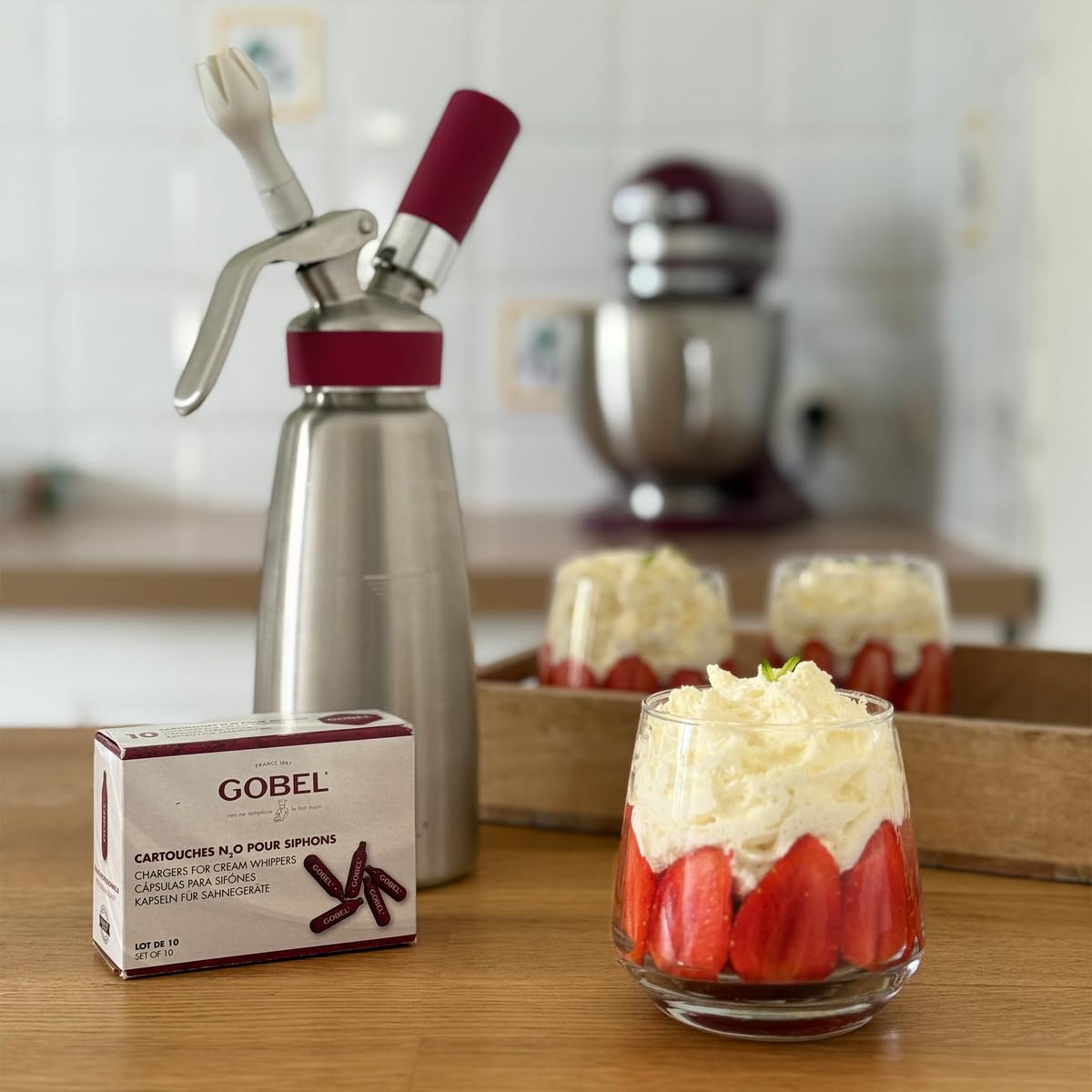 GOBEL - Professional Stainless Steel Whipped Cream Dispenser - Stainless Steel Container and Head - 1 Pint - Professional Quality (compliant with NF D21-901)