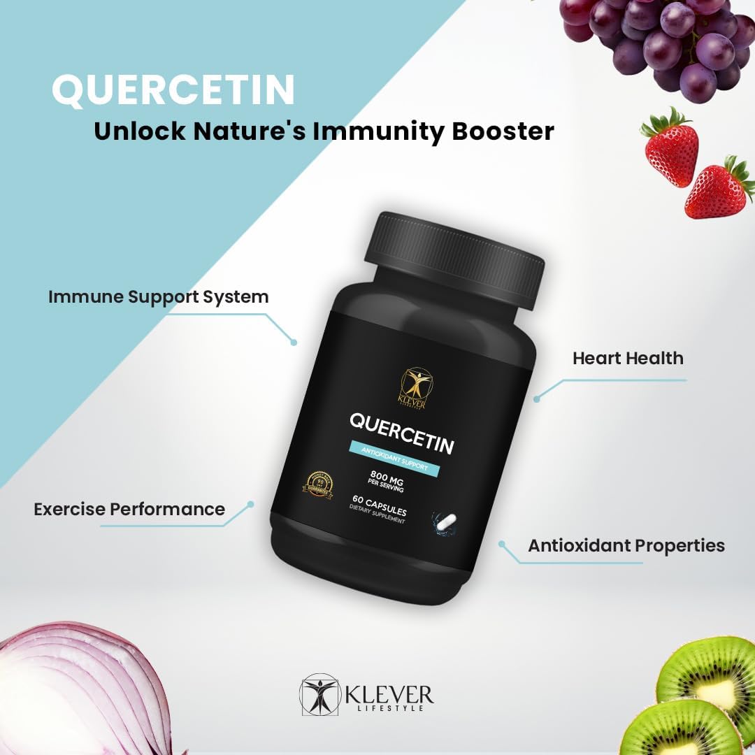 Klever Lifestyle | Quercetin with Bromelain Supplement | Antioxidant Properties, Brain Health | 60 Capsules | 800mg per Serving