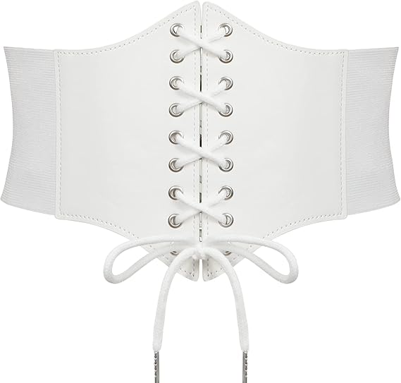 SANSTHS Wide Corset Belt for Women Lace-up Renaissance Corset Hight Waist Elastic Belt for Halloween Costume Parties