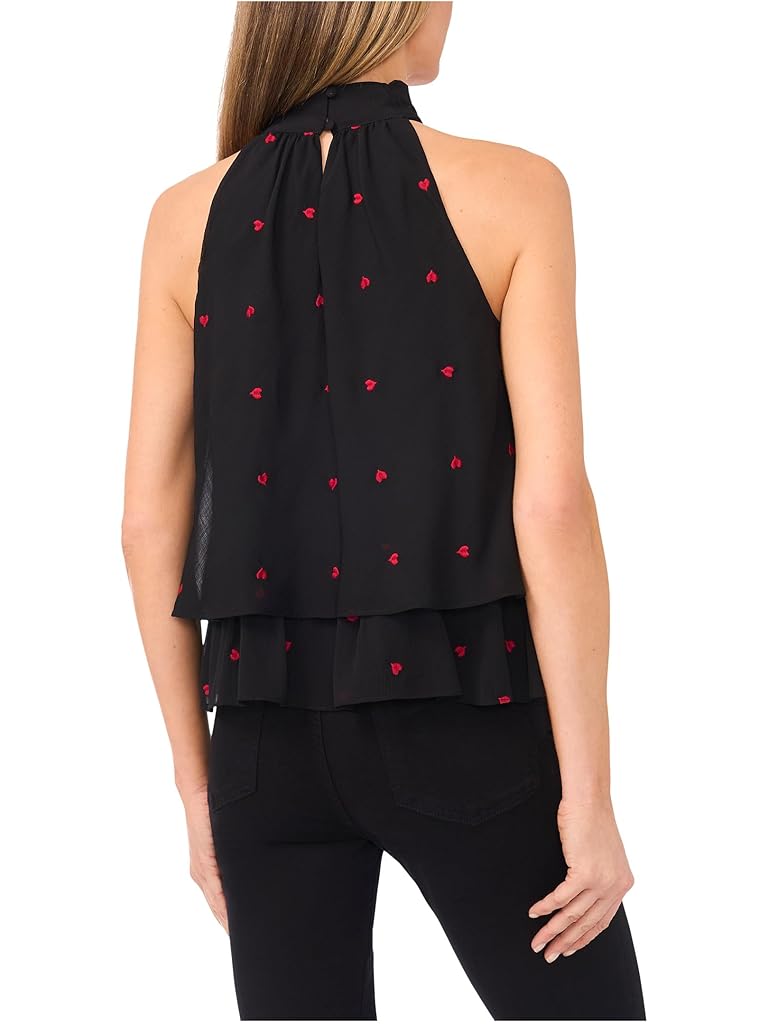 Black CeCe Tiered Halter Bow Tie Top