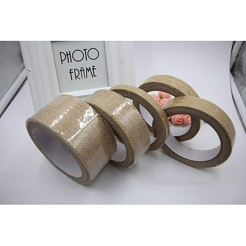 Miniatura 6 de HEALLILY Cinta de arpillera de yute autoadhesiva para artes, manualidades, proyectos caseros, decoración de eventos, 2 uds