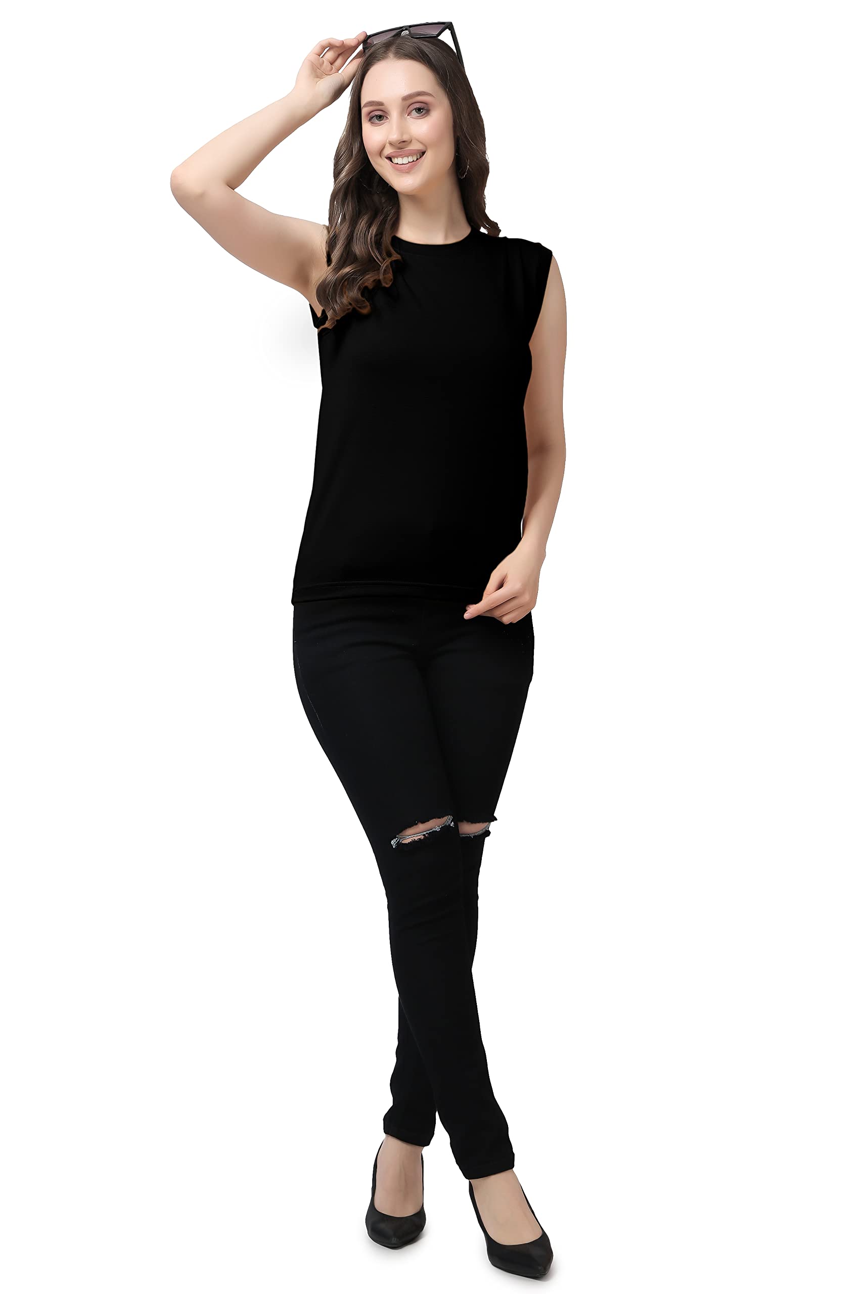 Womens Tank Tops Round Neck Cut-Sleeve Basic Solid Color Casual Summer Sleeveless T-Shirts-image-19