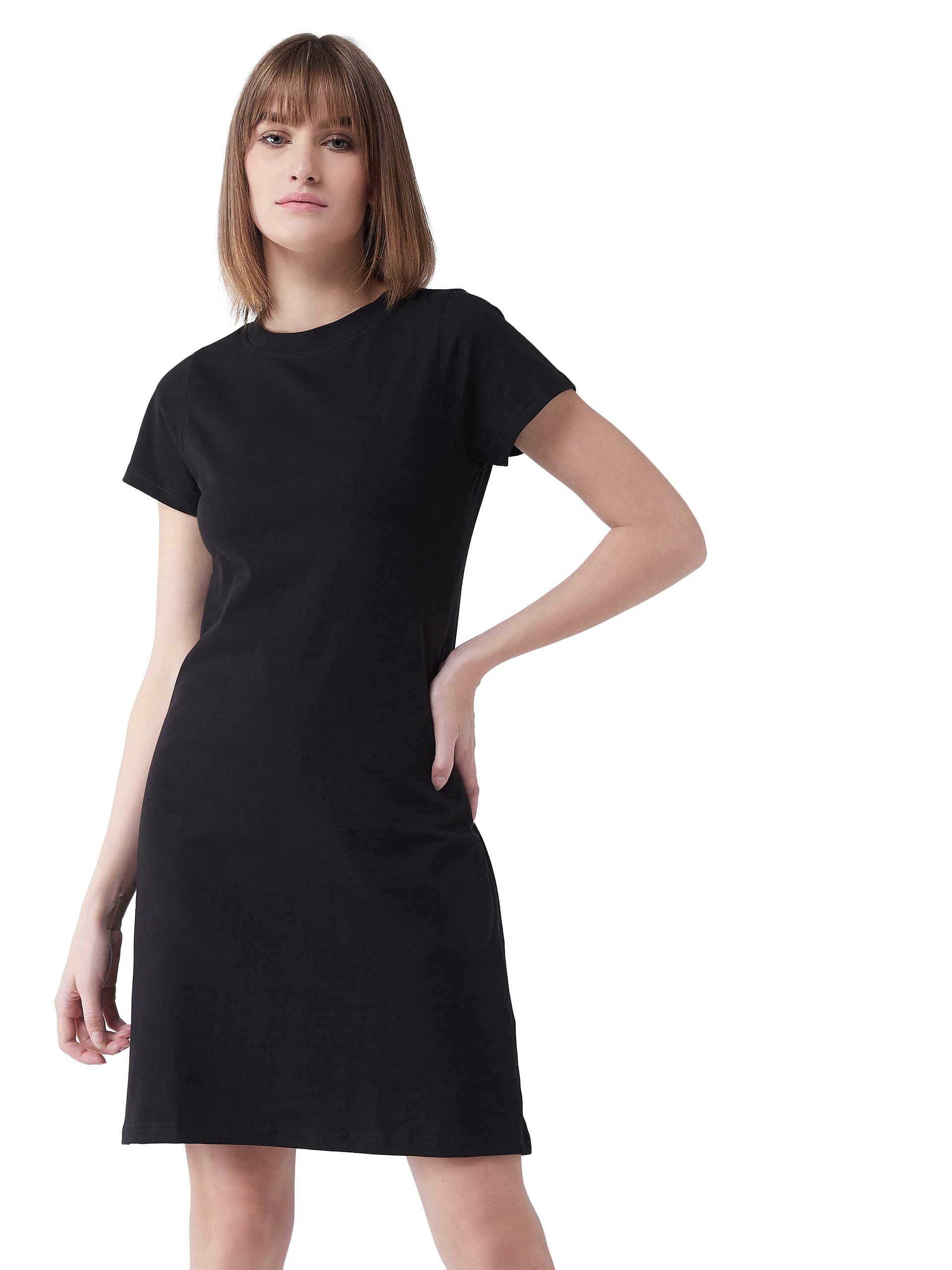 Miss Chase Womens Short Sleeves Round Neck Solid Mini Shift