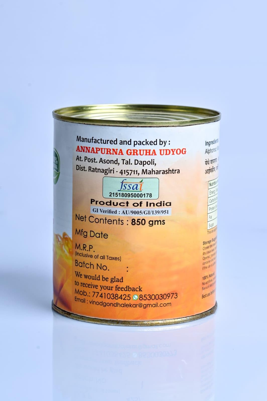 Gondhalekar's अन्नपुर्णा Pure Alphonso Mango Pulp (850 gms) | Natural & Authentic Ratnagiri Alphonso Mangoes | Rich Aamras for Desserts, Shakes & Sweets | No Preservatives - Image 3 thumbnail