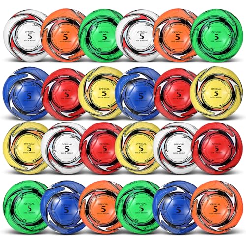 Glimin 24 Pcs Soccer Ball Bulk with Pump and Carry Bag Soccer Training Ball Practice for Sport Indoor Outdoor Game Gifts(Size 5)