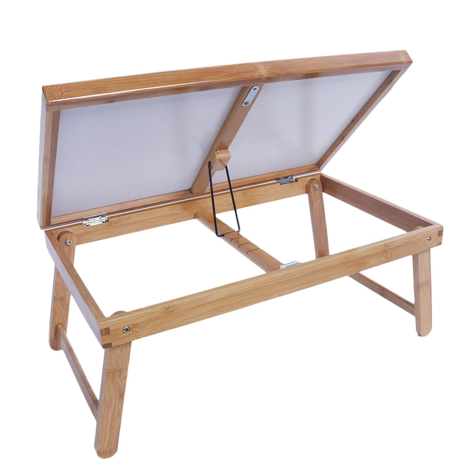 Plateau de lit réglable en bambou avec pieds pliants, parfait pour le petit déjeuner au lit, l'utilisation d'un ordinateur portable ou la salle à manger à la télévision – Couleur bois élégante et