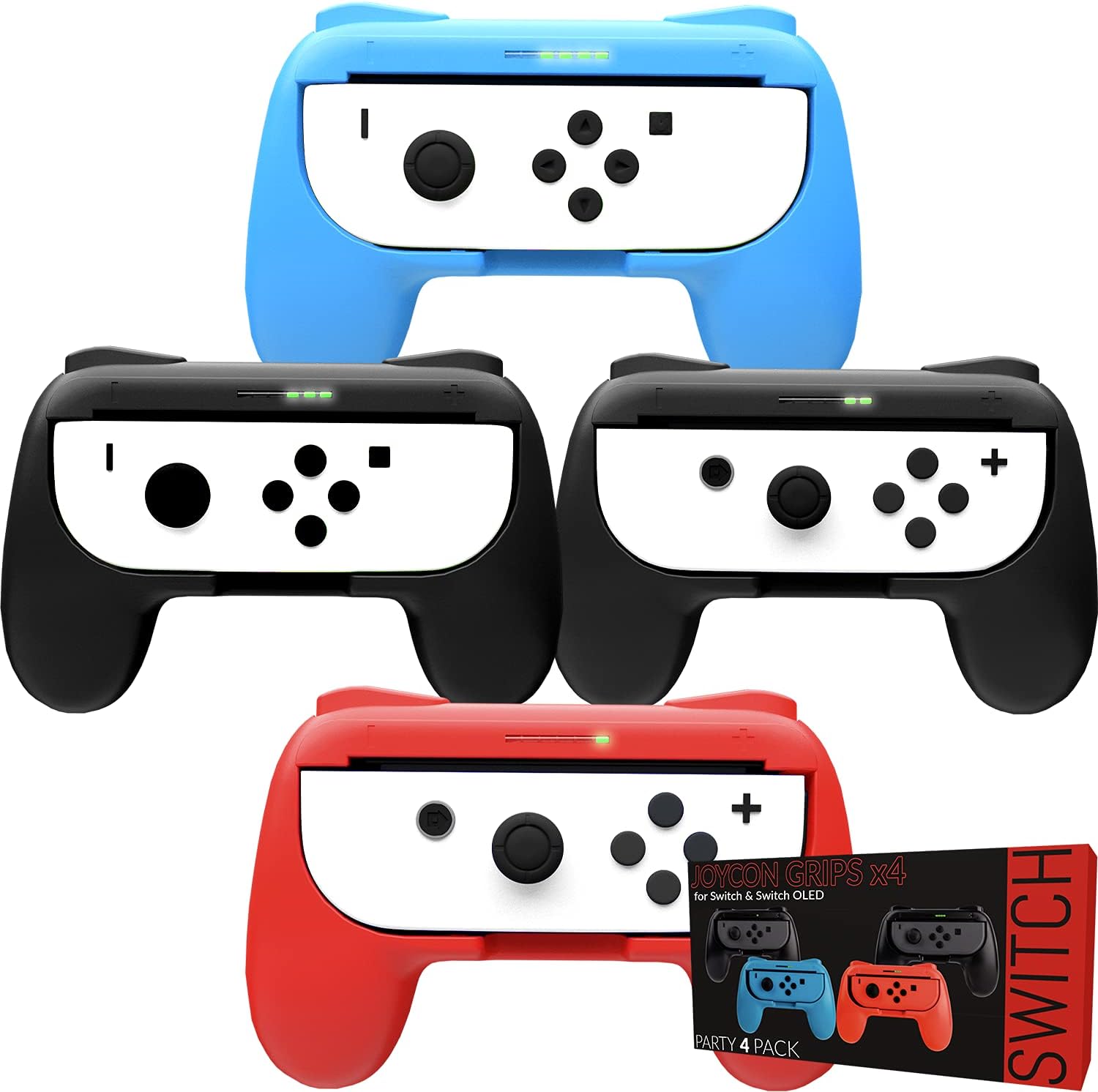 Grips for Nintendo Switch Joycon Controller Grips for Super Smash Brothers and Other Games. Party [4 Pack] Joy-Cons Grips with LED Light Edition - Patented Design