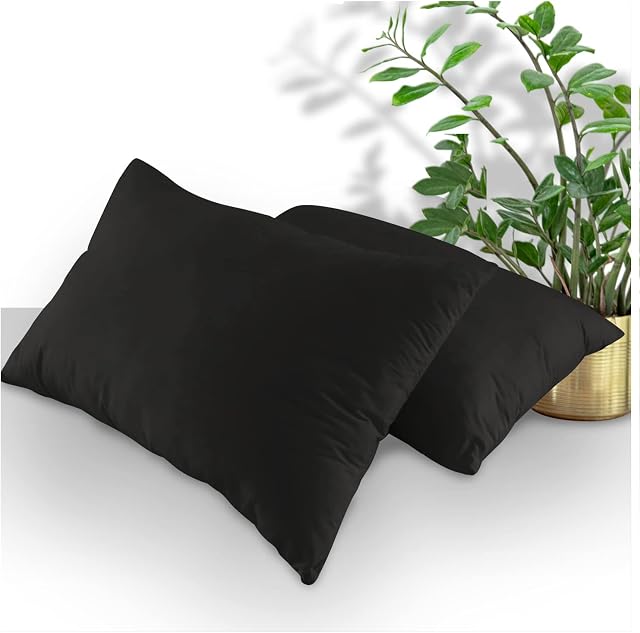 GC GAVENO CAVAILIA Housewife Pillowcases 2 Pack, Breathable Standard Pillow Cases, Plain Pillow Covers With Envelop Closure, Black, 74X48 Cm, 708759