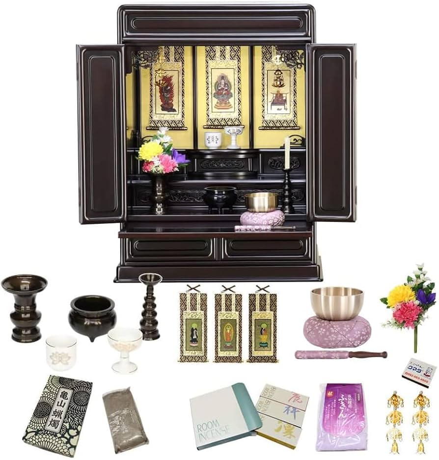 Amazon｜唐木仏壇 「新・あやめ 18号」 紫檀 仏具一式セット付き