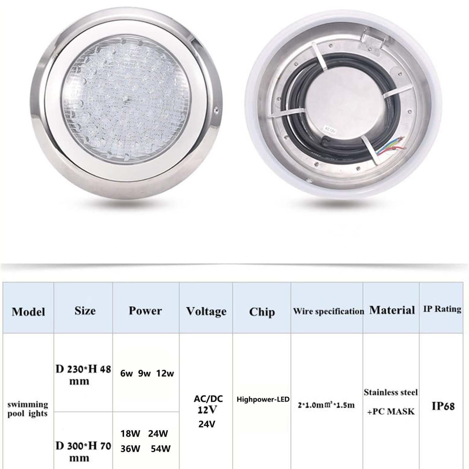 Faro Subacqueo A LED Ad Anello per Fontane, Illuminazione per Piscine in Acciaio Inossidabile con Grado di Protezione IP68, Luce Subacquea da Incasso A 12 V CA(RGB,24w)