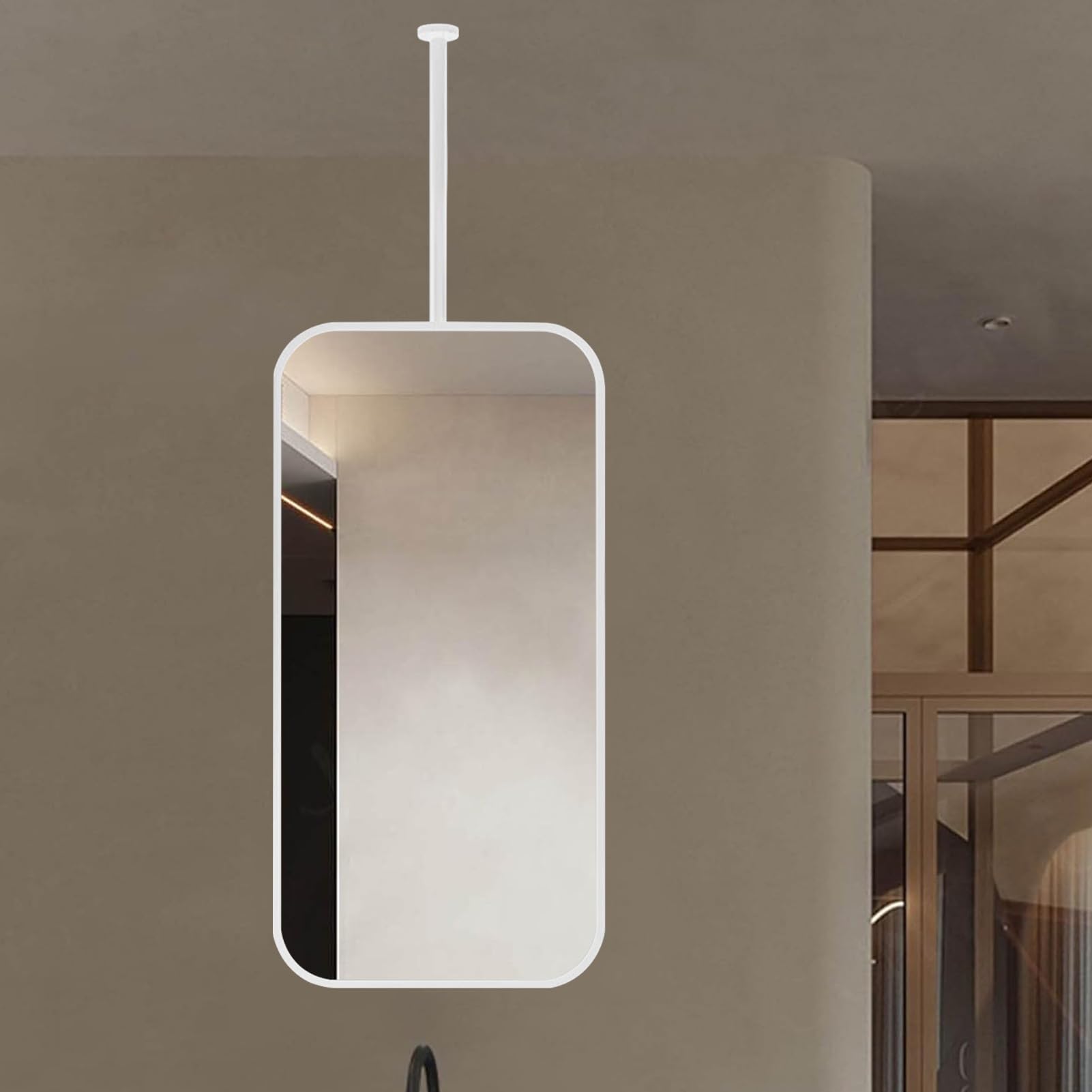 FGXHHS White Metal Framed Mirror Rectangle Wall Mount Vanity Mirror, Modern Ceiling Hanging Customizable Decorative Bathroom Washroom Shaving Mirrors(40cmx70cm)
