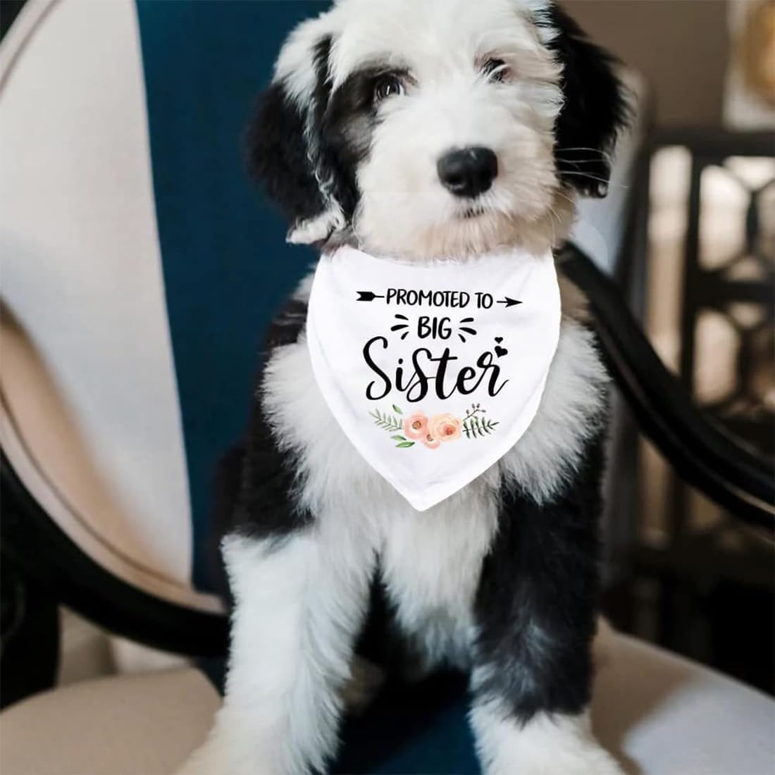 Promotion Bandana to be the Big Sister of Dogs – Ideal for Weddings with a Flower Design – Triangle Scarf for Pets, Perfect Accessory of Collars for Dogs 3