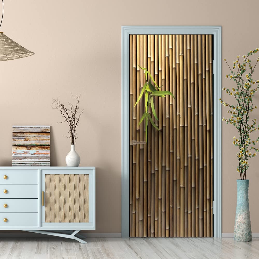 Acquista Pittura a olio Adesivi per porte Fiore Semplici linee astratte bambù Frigo Carta da parati per soggiorno Decorazioni per la casa Camera da letto Decalcomania di arte in Italia a partire
