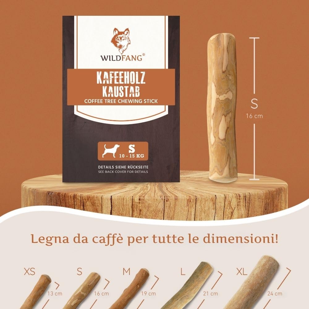 Wildfang Legno di Caffè Bastoncino Masticativo per Cani Piccoli (10-15 kg) - Gioco Dentizione Cuccioli