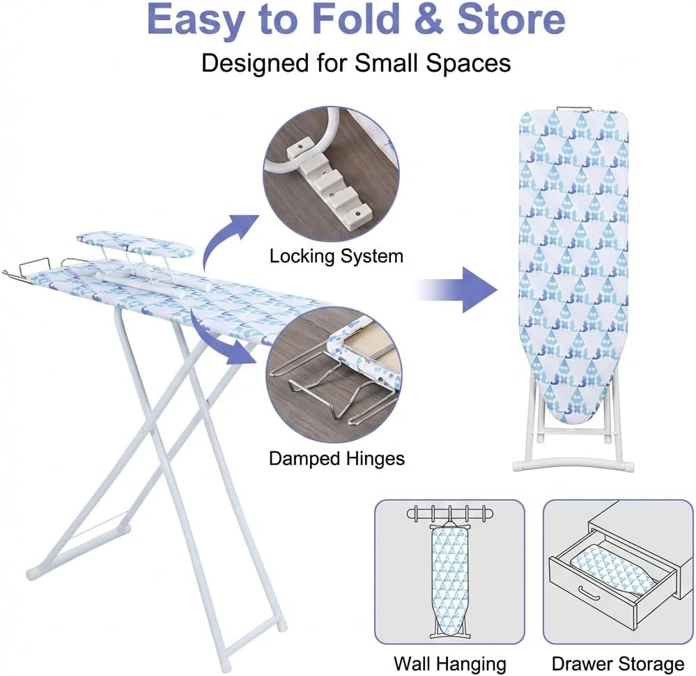 43" x 13" Ironing Board Height Adjustable Iron Board, Heavy Duty Itoning Board with Iron Rest & Heat Resistant Cover, Foldable Ironing Stand