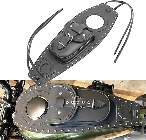Miniatura 3 de Cubierta del tanque de combustible de la motocicleta del panel del cojín del babero bolsa para Harley para Sportster 883 XL1200 PU cuero negro
