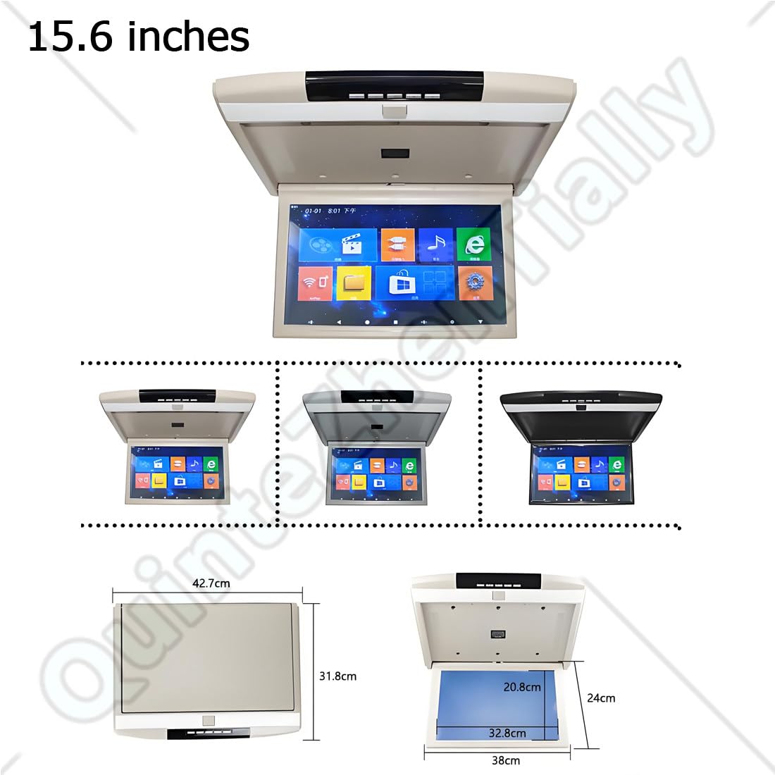 Monitor Ribaltabile Montato Tetto Auto,16:9 Schermo Tft Digitale Ultrasottile,900/1080p Video Lettore Auto Tetto,Supporta Porta USB/Hdmi,Goditi Intrattenimento Preferiti Grey-15.6in