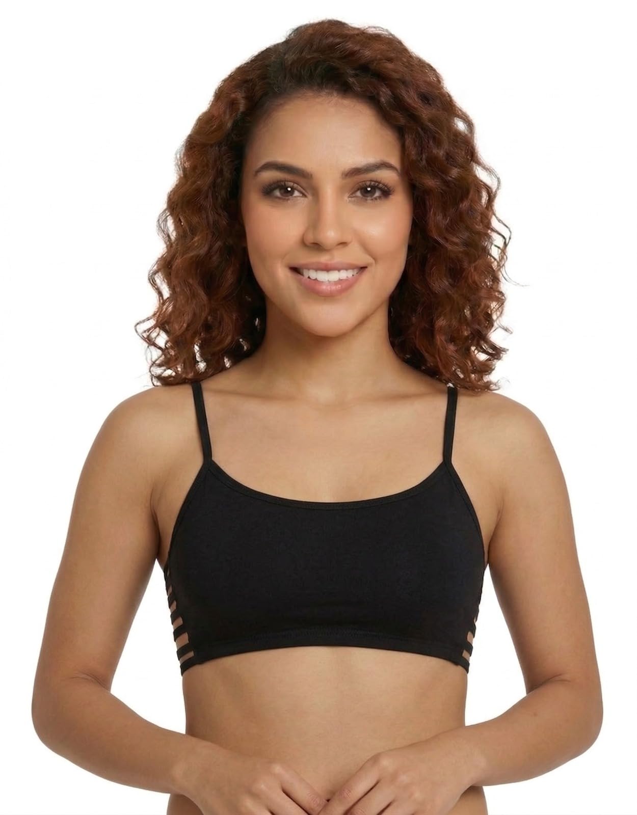 Women’s Seamless Strappy Back Sports Bra Comfortable Padded Spaghetti 6 Strap Bralette for Girls Versatile Cage Back Yoga & Gym Crop Top Stretchable Cotton Everyday Camisole Bra-image-27