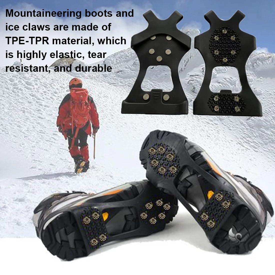 Un par de Grampones para Nieve y Hielo, Crampones Universales de Acero Inoxidable para Botas, Talla M con Correas Ajustables, Ideales para Senderismo Invernal, Caminatas en Nieve y Terreno Helado