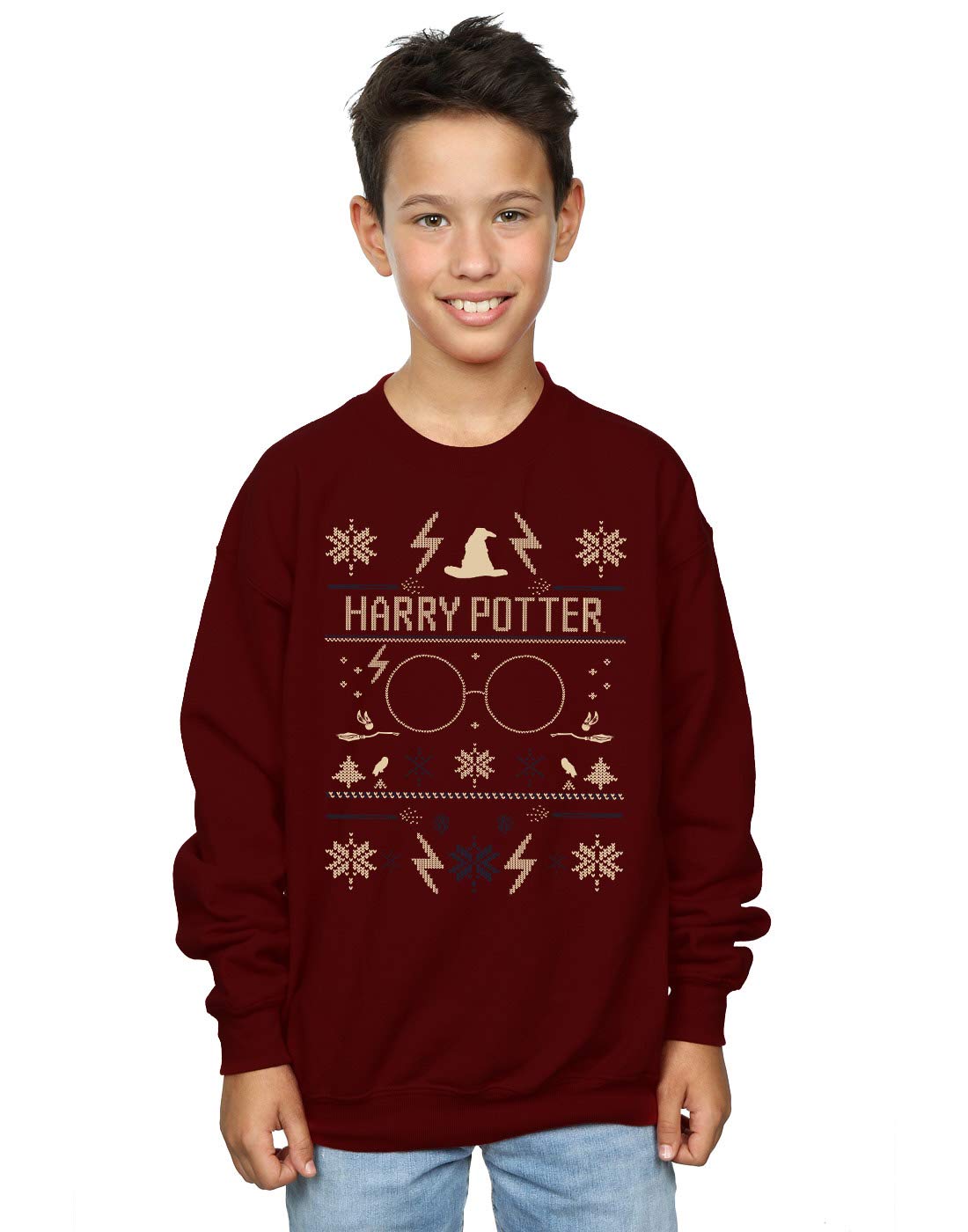Harry Potter Boys Christmas Pattern Sweatshirt Burgundy 7-8 Years