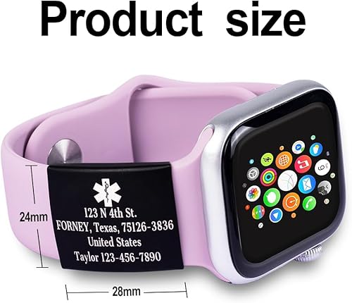 Miniatura 4 de Etiqueta de alerta médica para Apple Watch, etiqueta médica de pulsera, placa de seguridad grabada con láser para correa de reloj, etiqueta de