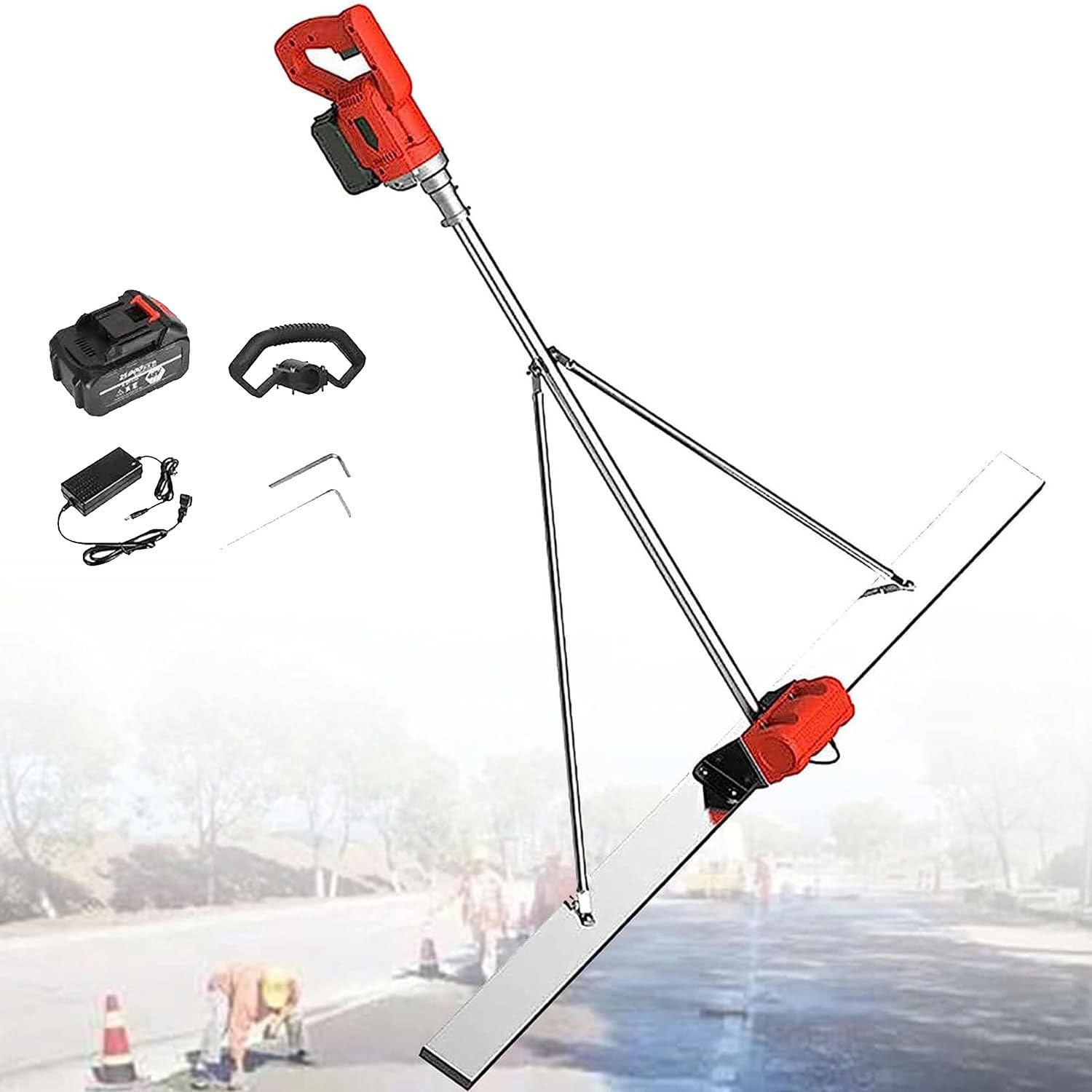 Herramienta De Vibración De Regla Eléctrica para Procesamiento De Hormigón, 6000 RPM, 150 cm, Herramienta De Vibración De Acabado De Hormigón, Regla De Nivelación De Superficie,1*Battery