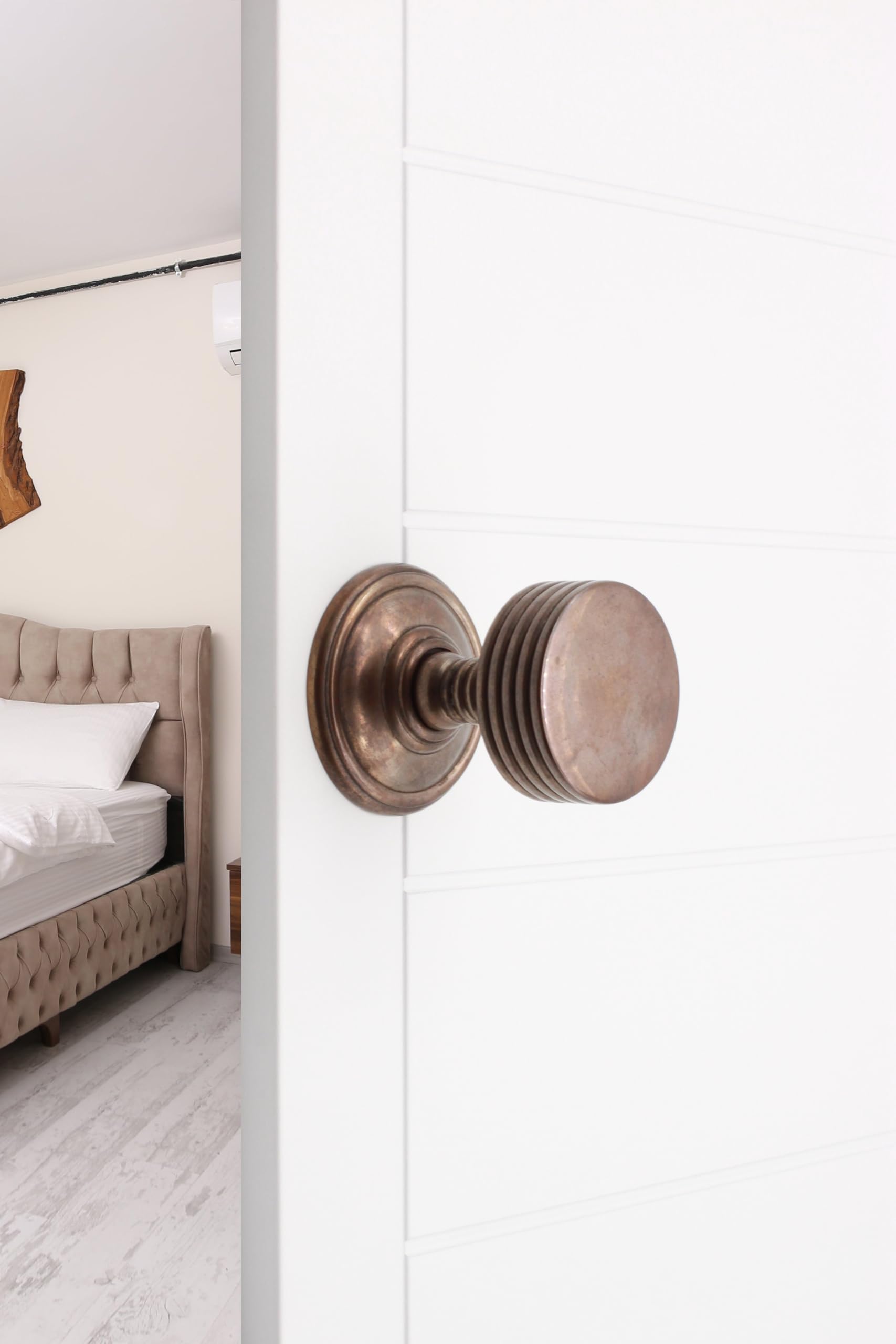 Infinity Decor Ribbed Design Antique Mortice Round Door Knobs unsprung Pull Handles Set 60mm - Ideal for Interior & Exterior Use - Image 2