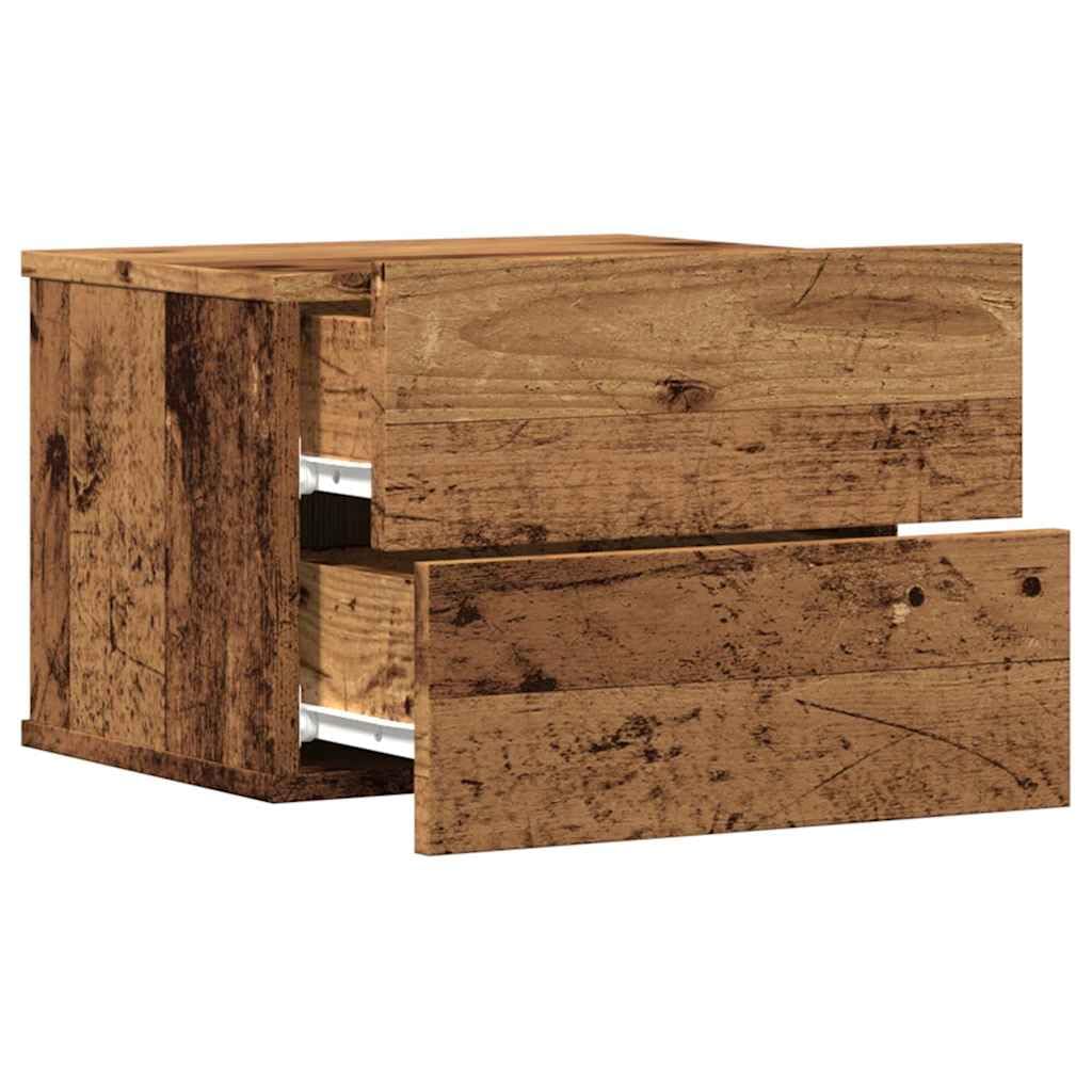 Wisząca szafka nocna na ścianę, stare drewno 40x32x30 cm, mebel wiszący z dużą przestrzenią do przechowywania książek i akcesoriów, solidny blat odporny na wilgoć, łatwy w
