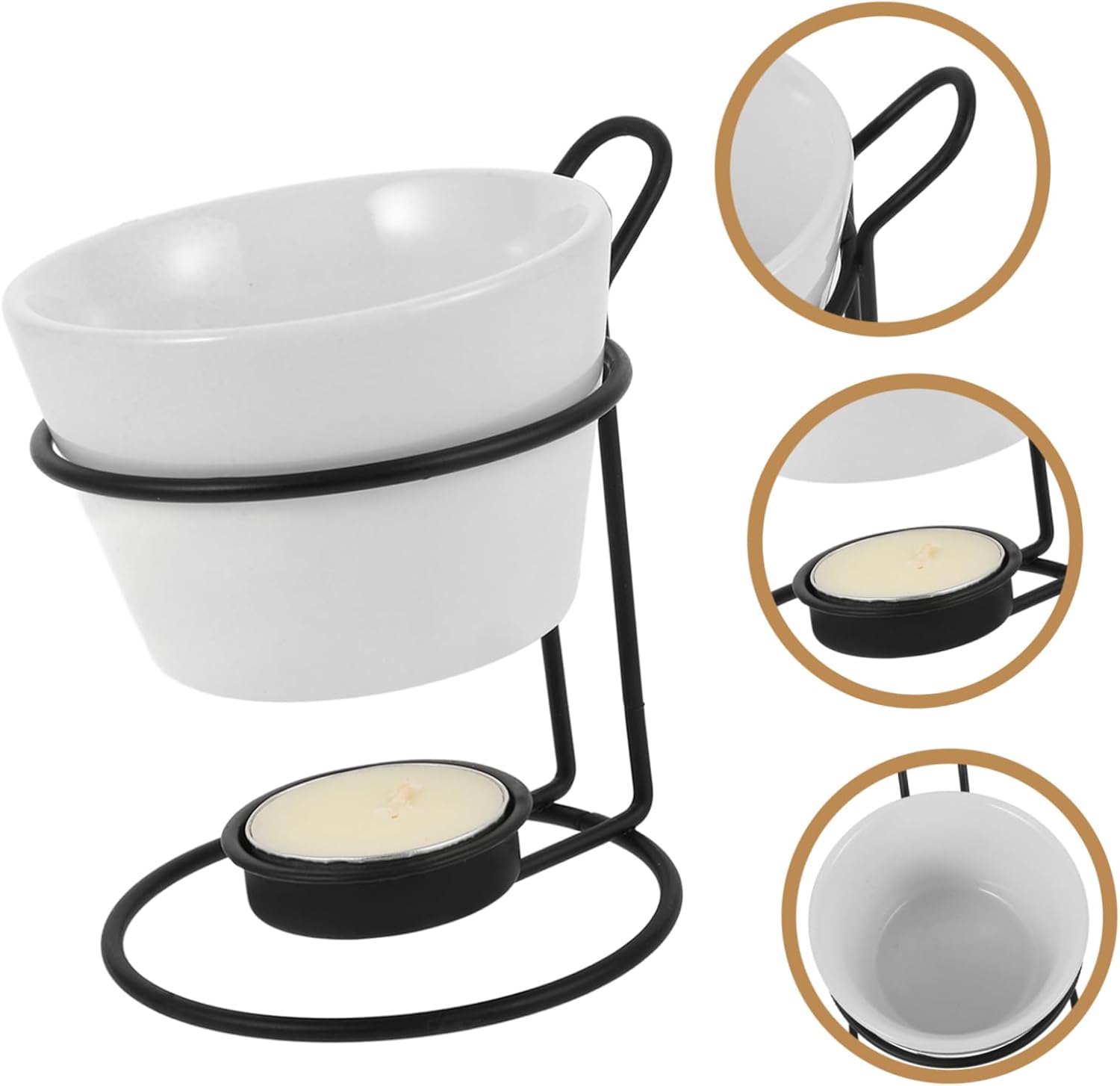 Butter Warmer for Cheese Chocolate Ceramic Fondue Pot Set Iron Rack Easy to Use Store for Daily Needs