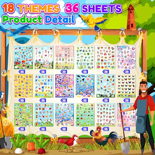 Image of 1286Pcs Stickers, 36 Sheets Mixed Water Bottle Vinyl Stickers Pack with Cute Animals, Unicorn, Mermaid, Princess, Dinosaurs, Space, Dogs, Cats Sticker Bulk