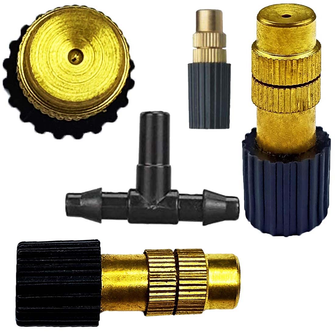 DIY Crafts 4 Pcs, Brass Mist Nozzle T/Tee, Adjustable Brass Misting Watering Irrigation Nozzle Brass Spray Sprinkler Heads Garden Greenhouse Irrigation Spraye (4 Pcs, Brass Mist Nozzle T/Tee)