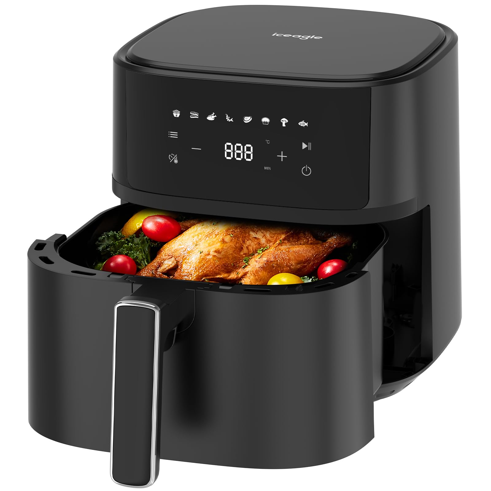 iceagle Frytkownica na gorące powietrze 6,5 l XXL Airfryer – frytkownica bez oleju | frytkownica na gorące powietrze z 8 różnymi programami, cyfrowy wyświetlacz, 1700W