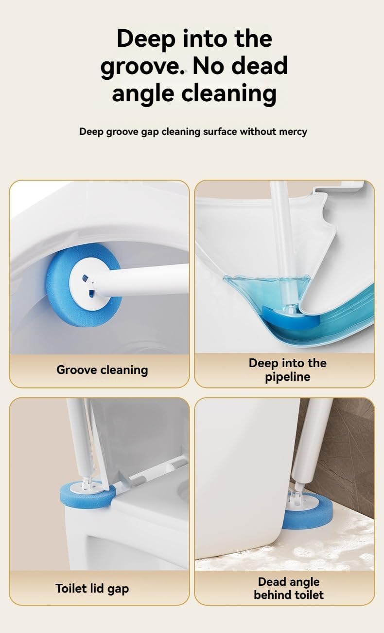 Electric Toilet Brush, Wall-Mounted Household Toilet Cleaning Brush, no Need for Drilling, with 6 Disposable Replaceable Heads, 3-Speed Adjustment, Powerful Cleaning of Stains (50, Orange and White)