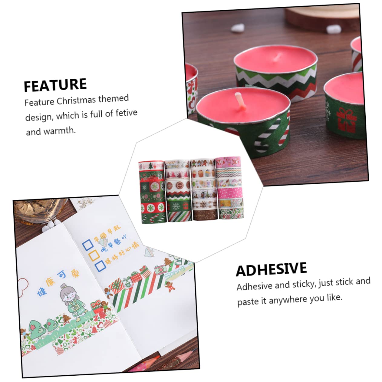 SEWACC 192rollos Cintas Decorativas De Washi para Navidad Adhesivos Temáticos para Manualidades Scrapbooking y Decoración De