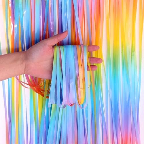 Miniatura 5 de 2 cortinas de flecos metálicos de oropel de 3.2 x 8.2 pies, diseño de arco iris, serpentinas de fiesta, cabina de fotos, telón de fondo para boda,