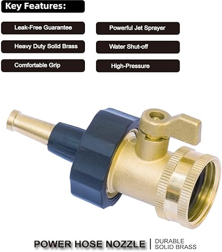 Miniatura 2 de PLG Boquilla de chorro de alta presión para manguera de jardín con válvula de cierre, latón (2 juegos)