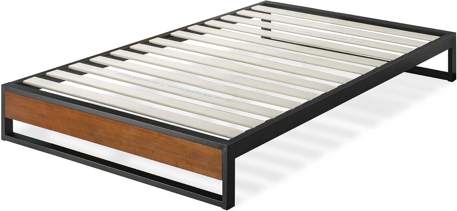 Zinus Good Design Award Winner Suzanne 10 Inch Bamboo and Metal Platforma Bed Frame, No Box Spring Needed, Wood Slat Support, Chestnut Brown, Twin