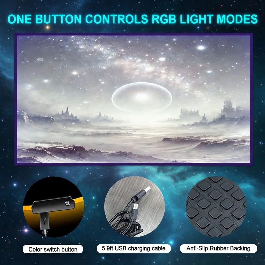 Gaming Rug RGB LED Light (3x5 Celestial Winter) - Bedroom Gamer Rug Floor Mat Gaming Decor - Kids Room Rug Anti Slip Mat for Gamer Chair – Play Game Room Décor for Teen, Boys, Kids