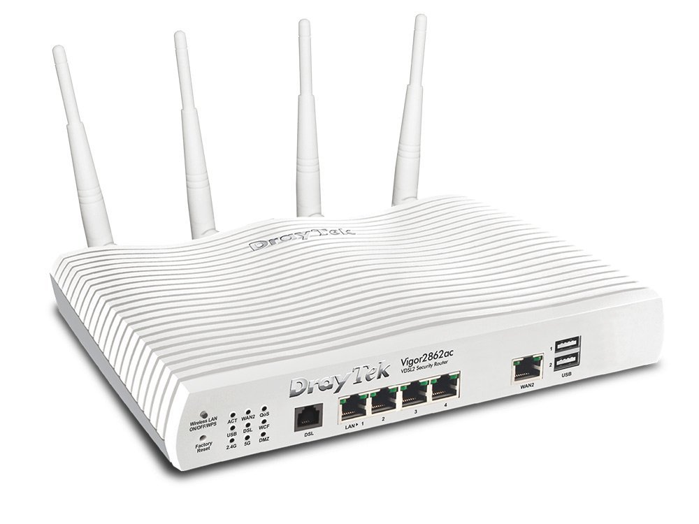 DrayTek Vigor 2862AC Quad-WAN 802.11ac 5GHz Wireless Router for ADSL, VDSL and Ethernet-based Broadband with 3G/4G LTE Support