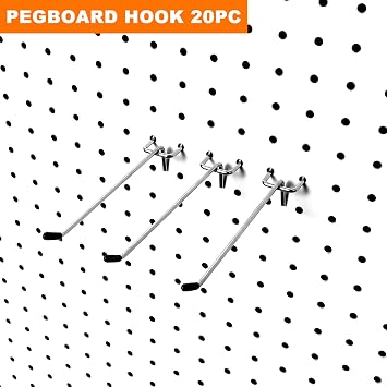 Scartink Pegboard Hooks Pegboard Accessories,6 inch,Pegboard Organizer Kit for Garage Organization,Tool Storage,20 Pack