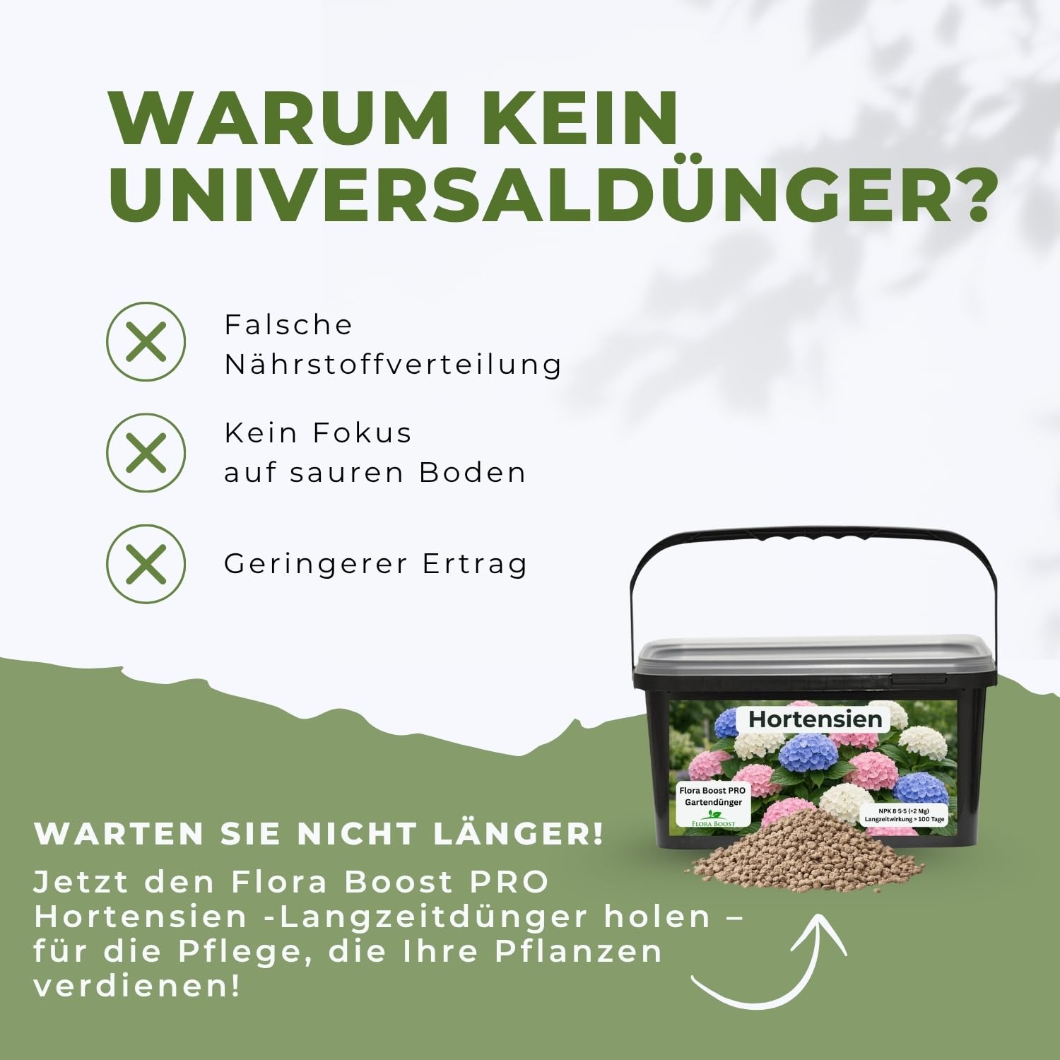 Flora Boost PRO Hortensien Dünger 5 kg I Langzeitdünger NPK 8-5-5 für Bauern-, Rispen- & Tellerhortensien I Granulat für üppige Blüten, kräftiges Wachstum & gesunde Pflanzen