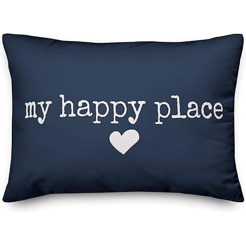 My Happy Place Navy Indoor/Outdoor Pillow | Decorative Pillows for Living Room Couch Bed Sofa Patio, Fluffy Soft Cushion | Water Resistant Blue, 14x20