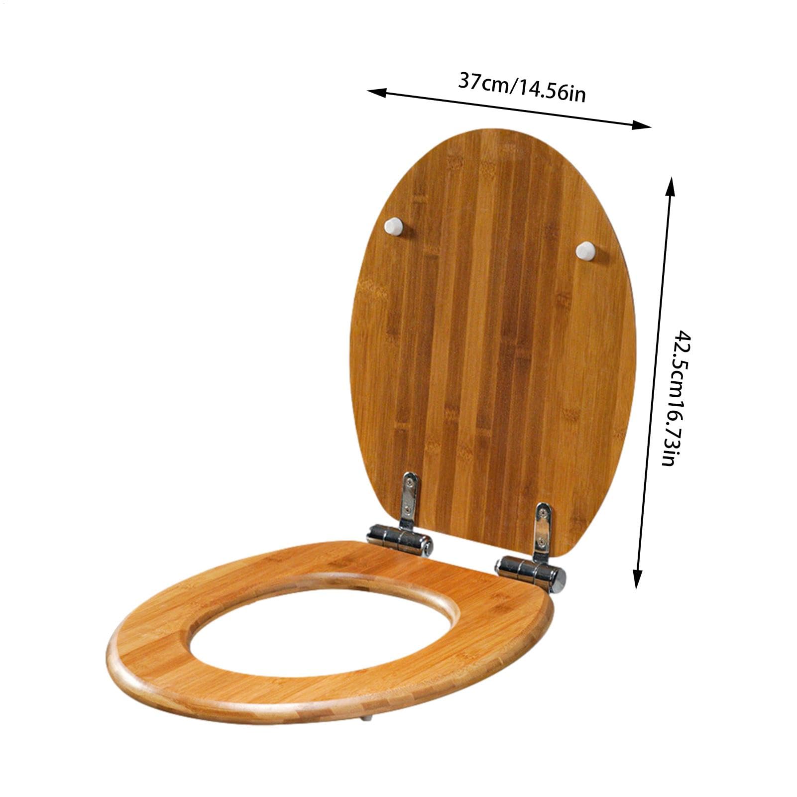 Asiento de inodoro ovalado de madera, moldeado con bisagras de acero | inoxidable, tapa de cierre, función lenta, asiento de baño cómodo y duradero para inodoros modernos, accesorios de higiene