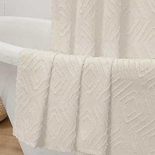 Chyhomenyc Diamo Ivory Boho Shower Curtain, Jacquard Textured Fabric for Bathroom, Wrinkle Free Hotel Aesthetic Design Shower Curtain with 12 Plastic Hooks, 72" W x 84" L, Ivory