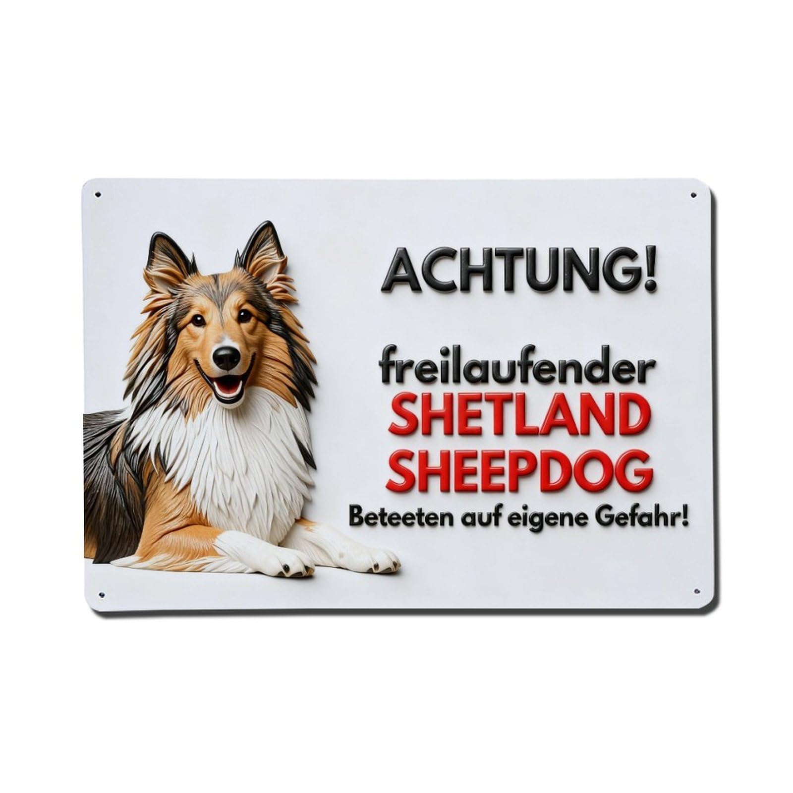 Caution Free-Roaming Shetland Sheepdog Enter at Your Own Risk Metal Tin Sign Plaque