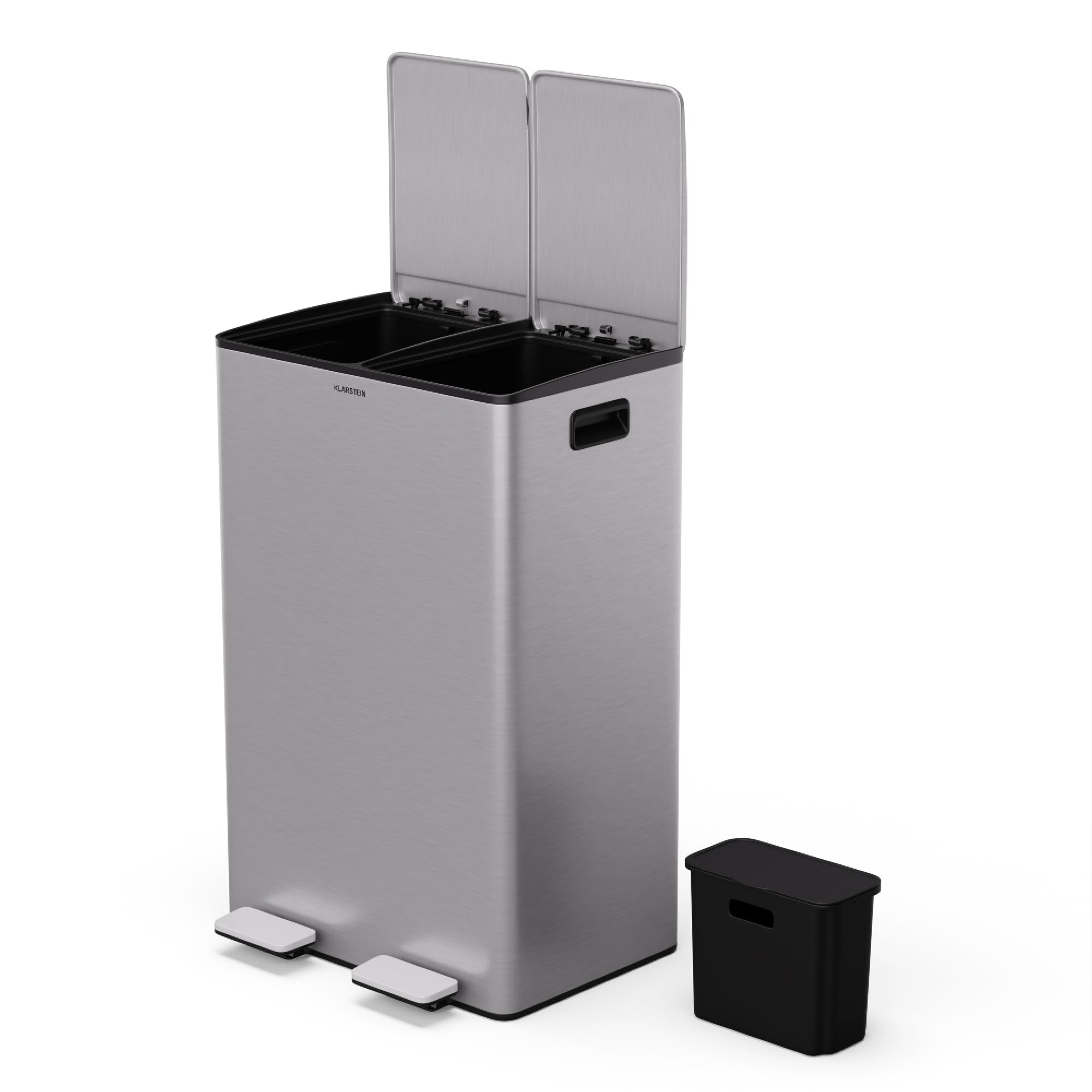 Klarstein Stainless Steel Ecovista Kitchen Bin - 60L Waste Separation With 3L Compost Bin, Soft-Close, Removable Compartments, Modern Design