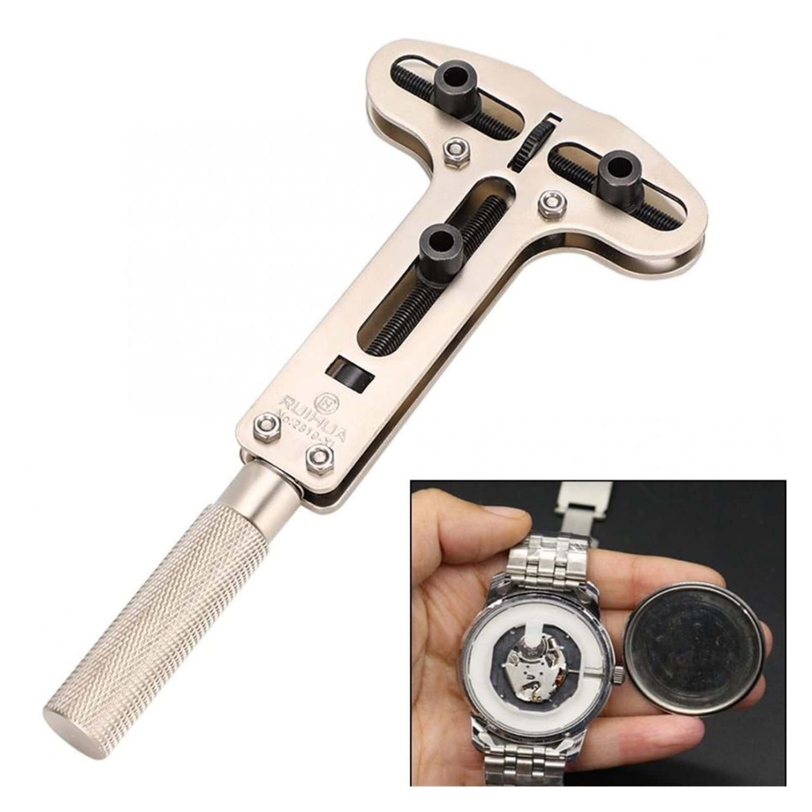 Abridor de metal de tres mordazas for reemplazar baterías, removedor de tapa trasera de reloj, herramienta de reparación de relojes de pulsera con accesorios, kit de herramientas de reparaci